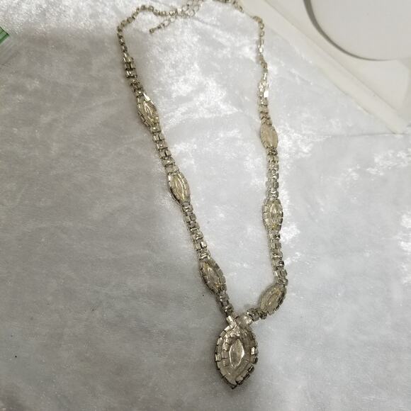 Clear rhinestone necklace oval 16" /3"ext.silver tone 1.1637 - Picture 3 of 12